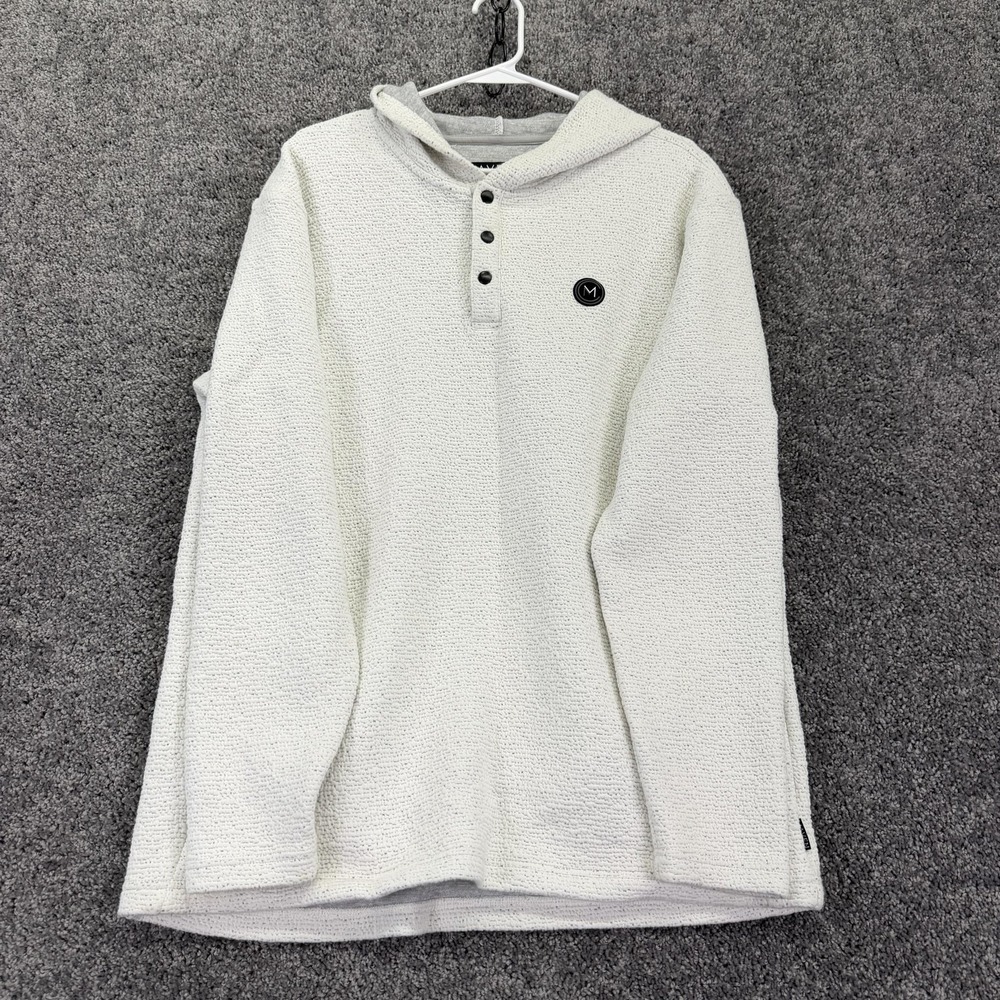 Maven Sweater Mens Large White Textured Knit Hooded Henley Pullover Casual